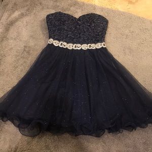 Navy blue sequined strapless Homecoming dress